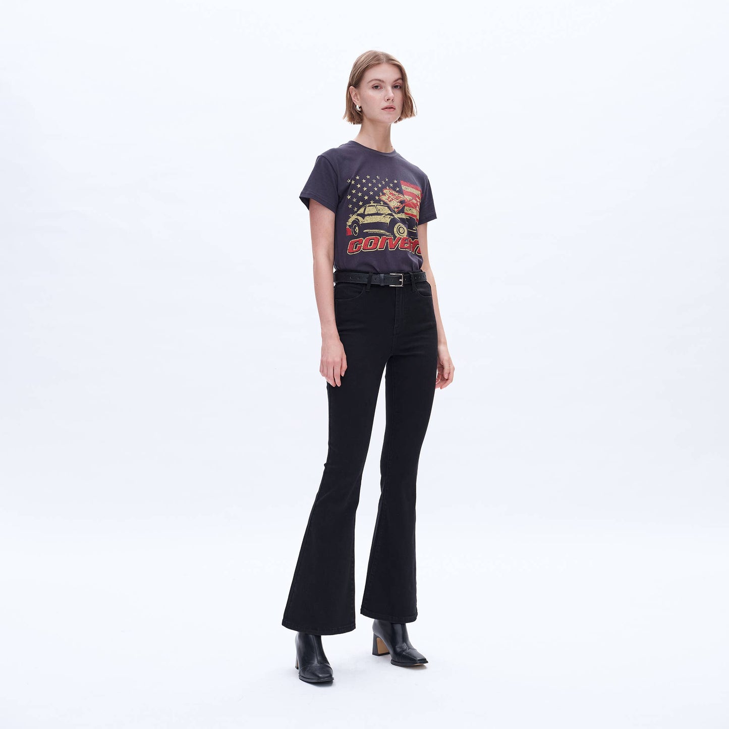 HIGH RISE FLARE JEANS WITH FINISHED HEM