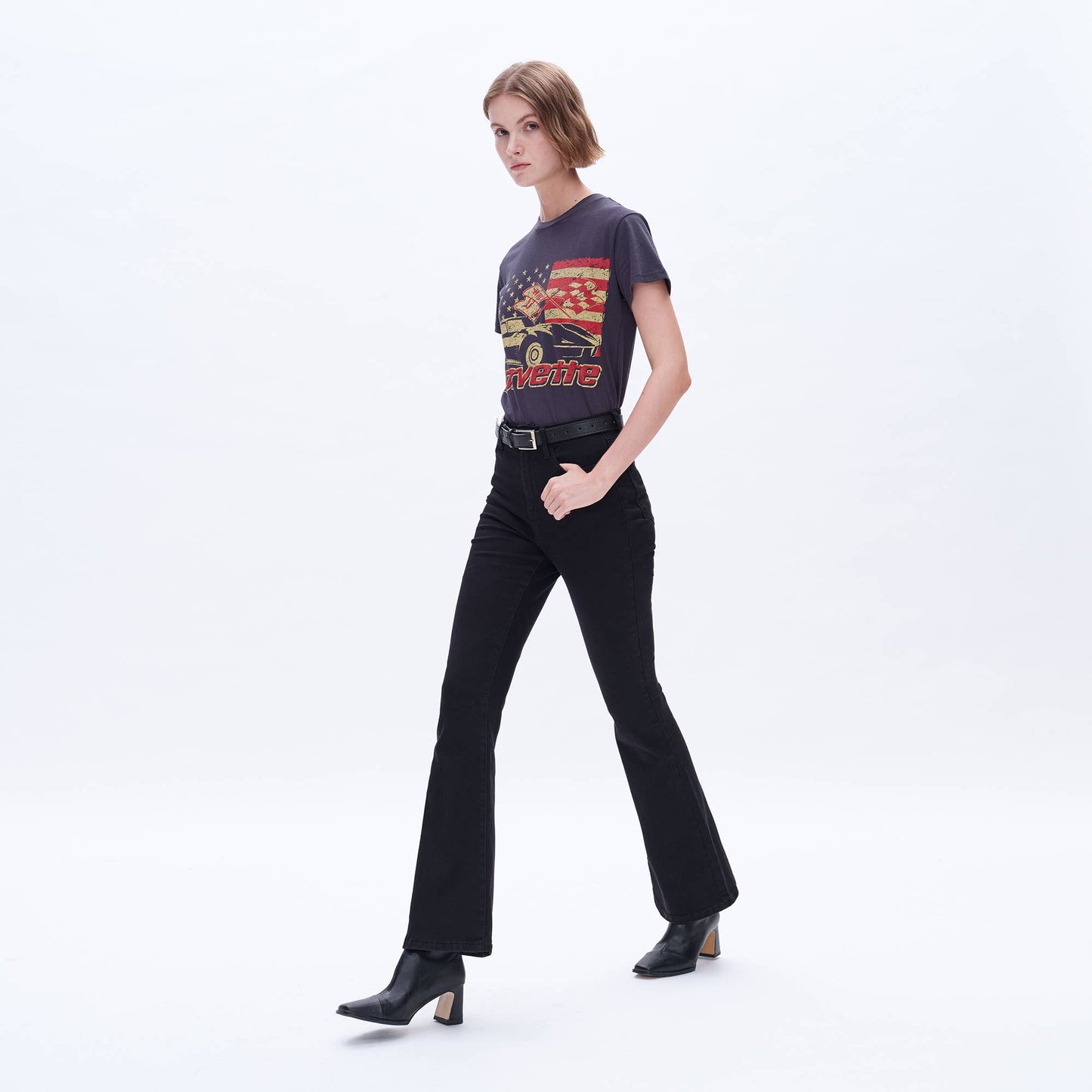 HIGH RISE FLARE JEANS WITH FINISHED HEM