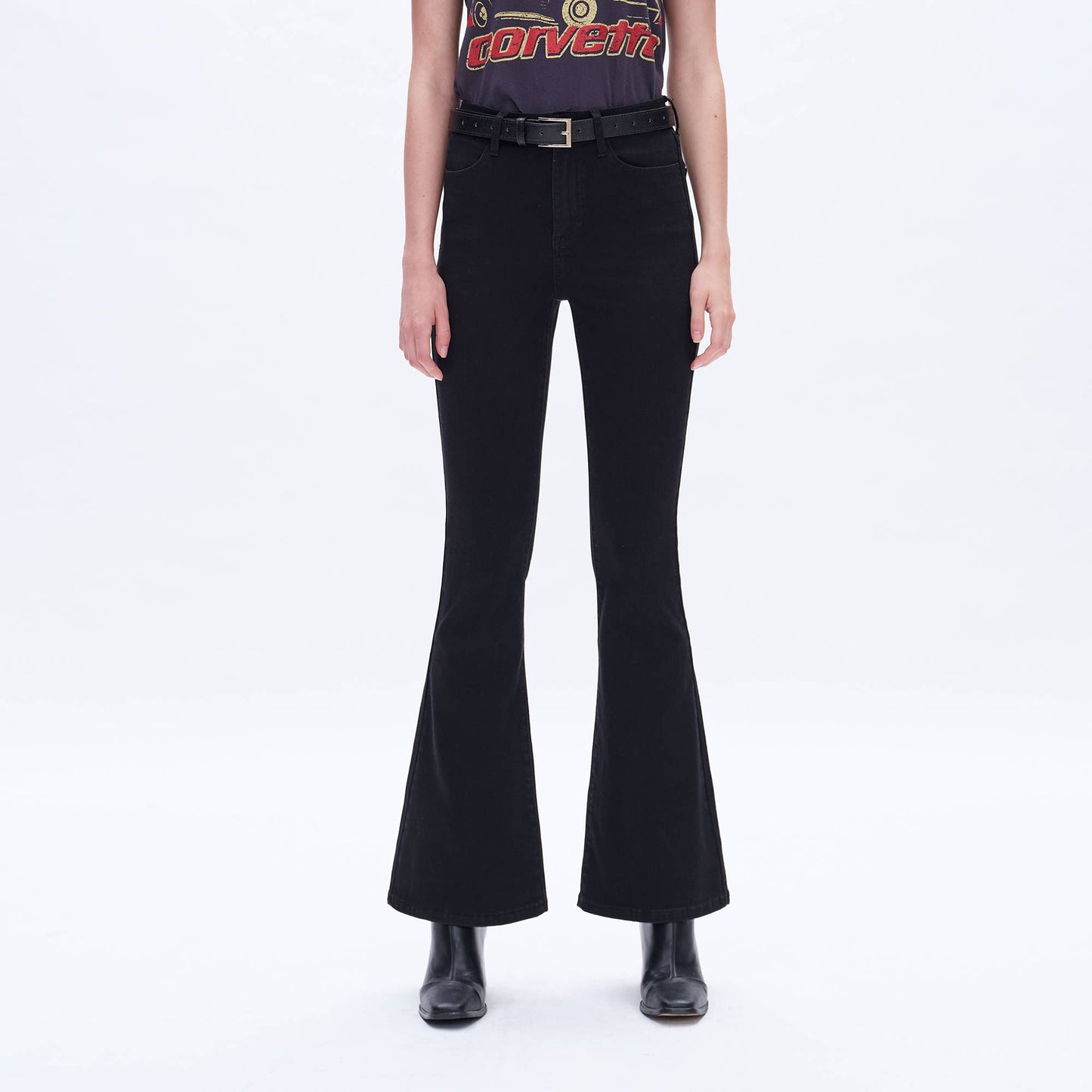 HIGH RISE FLARE JEANS WITH FINISHED HEM