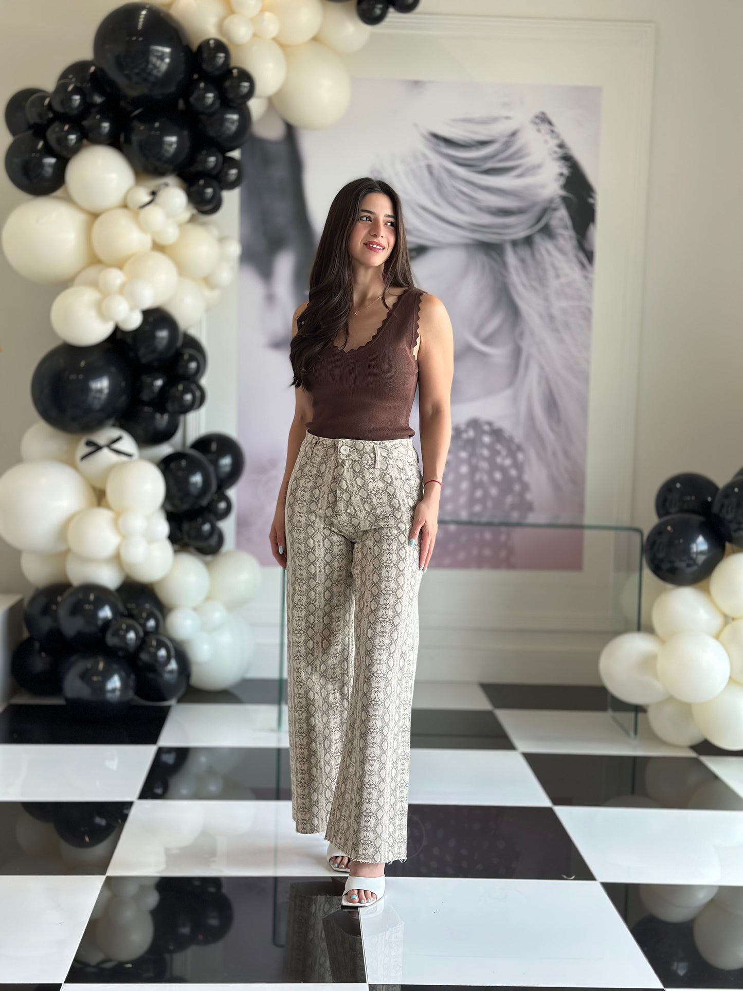 BEIGE SNAKE PRINT PANTS
