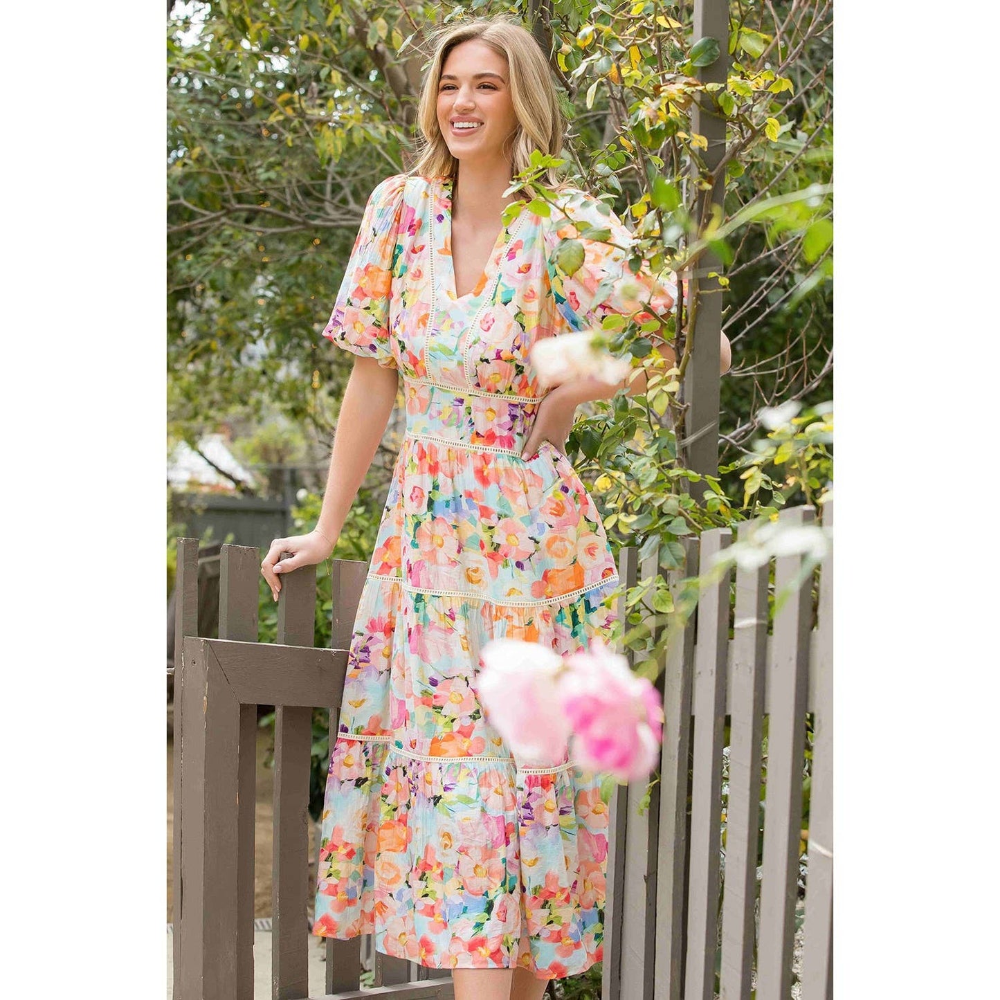 Floral Puff Sleeve Tiered Dress FINAL SALE