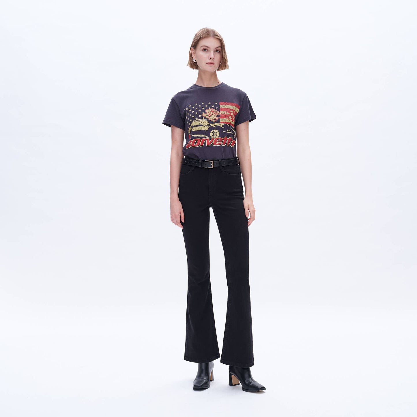 HIGH RISE FLARE JEANS WITH FINISHED HEM