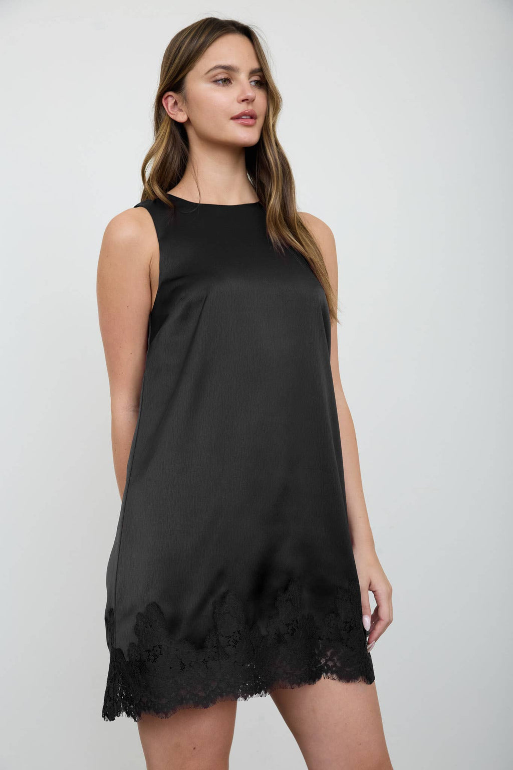 SATIN LACE HEM SLEEVELESS MINI DRESS (PRE-ORDER)