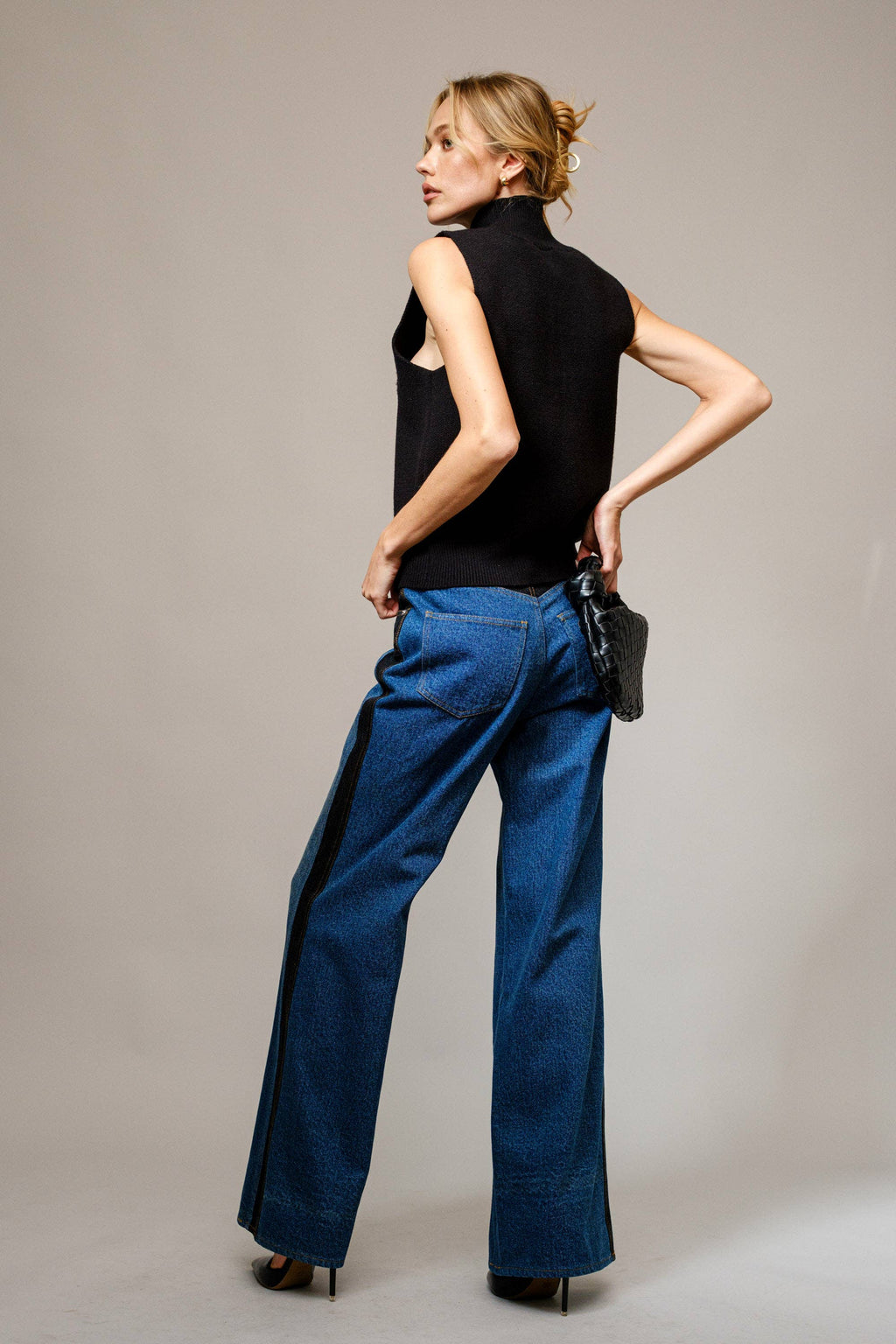 Casey Western Two Tone Panel Wide Denim Jeans
