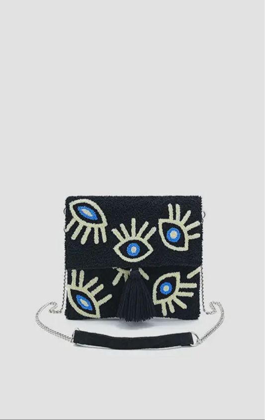 Midnight whimsical wonder eye clutch