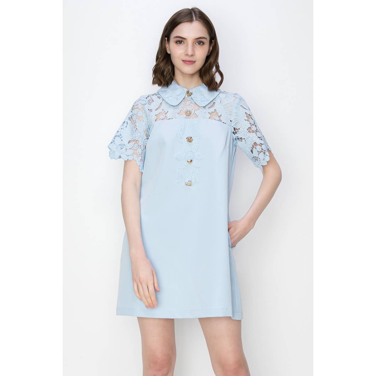 Short Sleeve Floral Lace Panelling Mini Dress - FINAL SALE