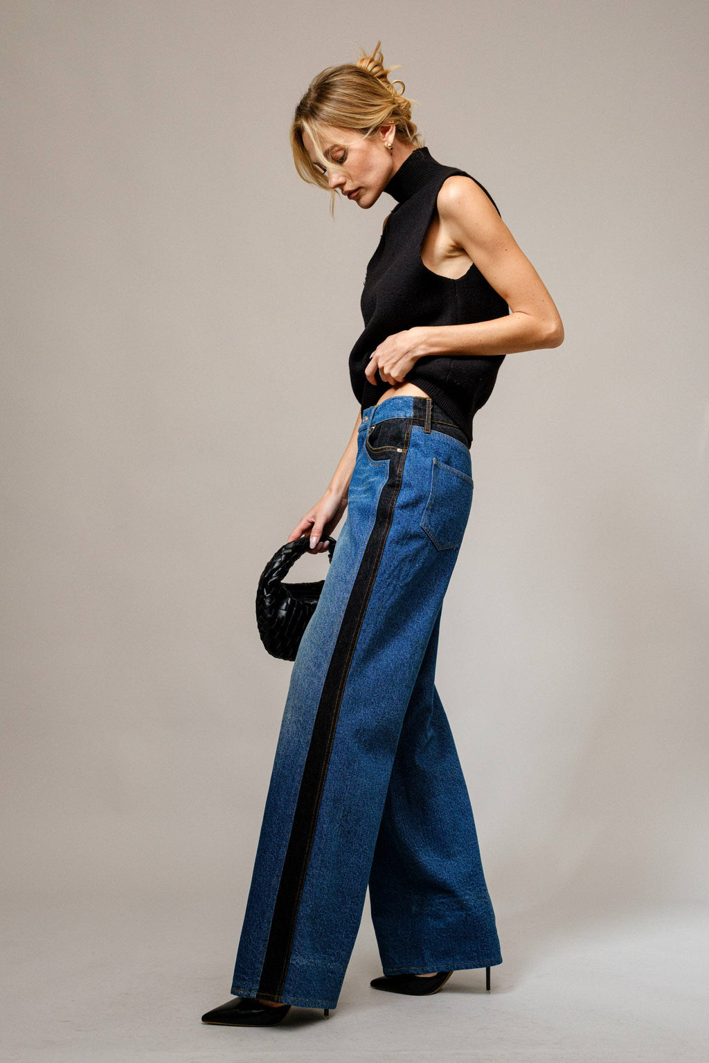 Casey Western Two Tone Panel Wide Denim Jeans