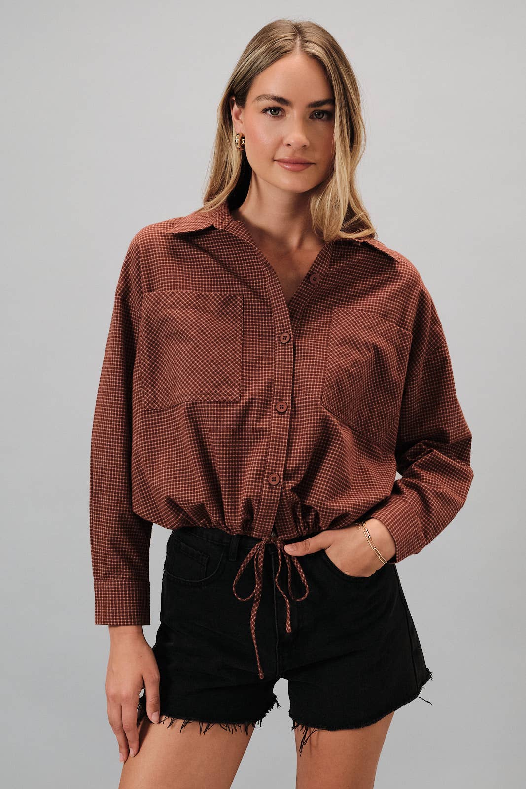 MERIDA PLAID SHIRT WITH DRAW STRING HEM