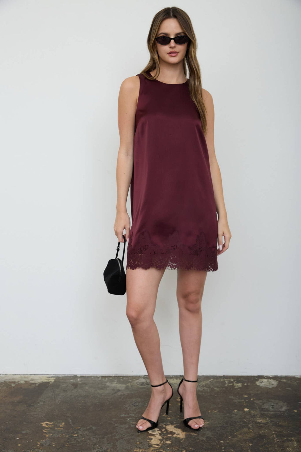 SATIN LACE HEM SLEEVELESS MINI DRESS (PRE-ORDER)