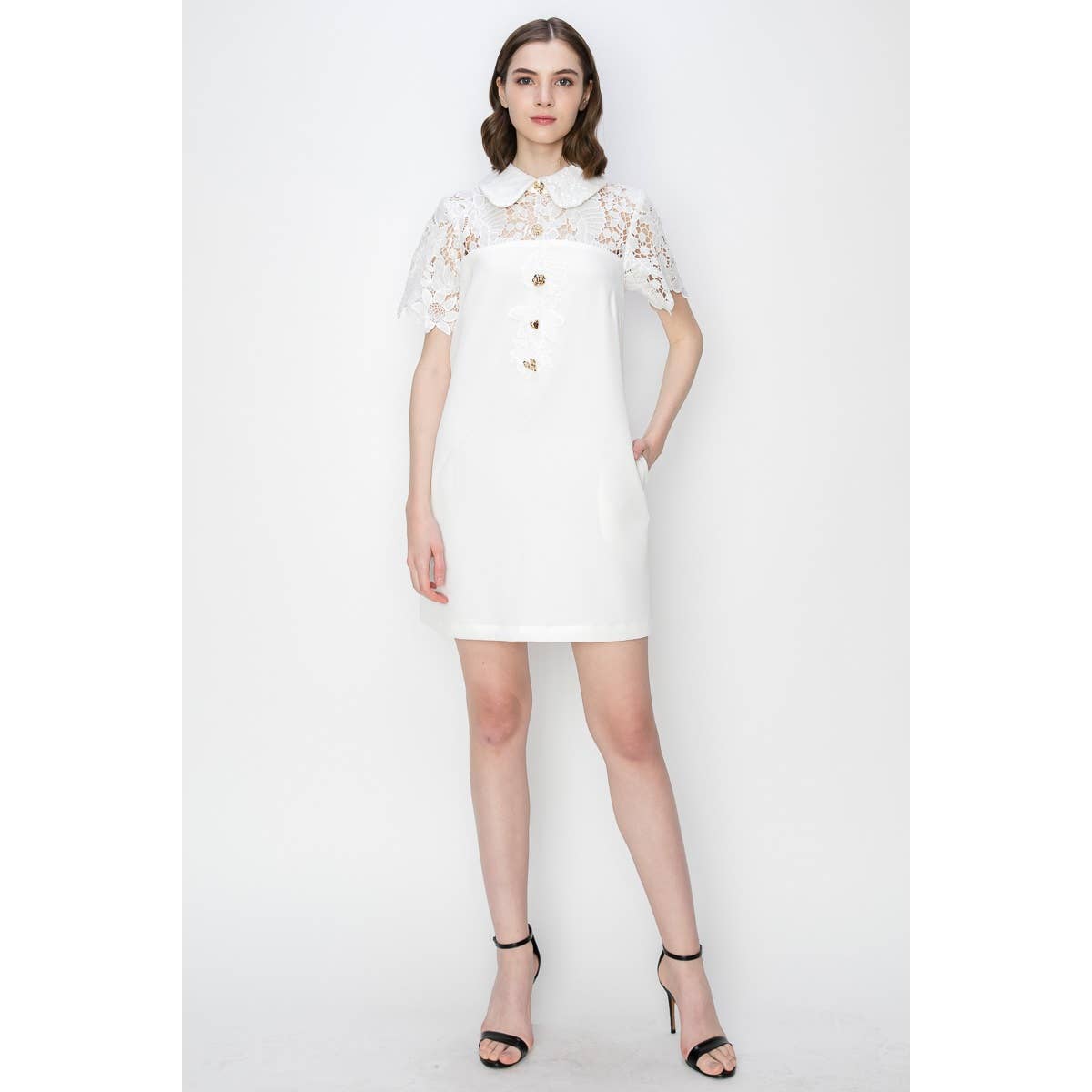 Short Sleeve Floral Lace Panelling Mini Dress - FINAL SALE