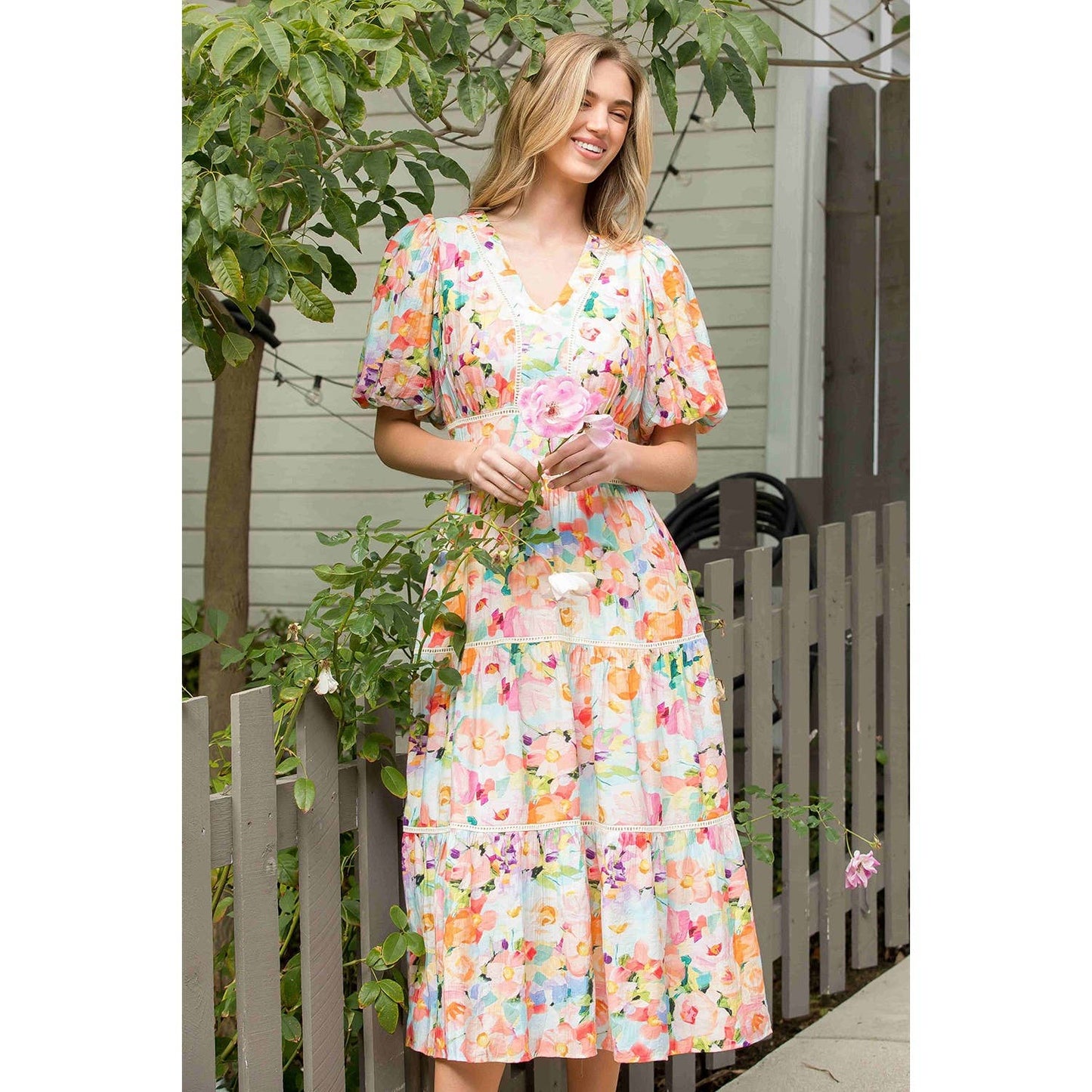 Floral Puff Sleeve Tiered Dress FINAL SALE