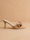 The Jane | Sand Pointed Toe Bow Accent Kitten Heel