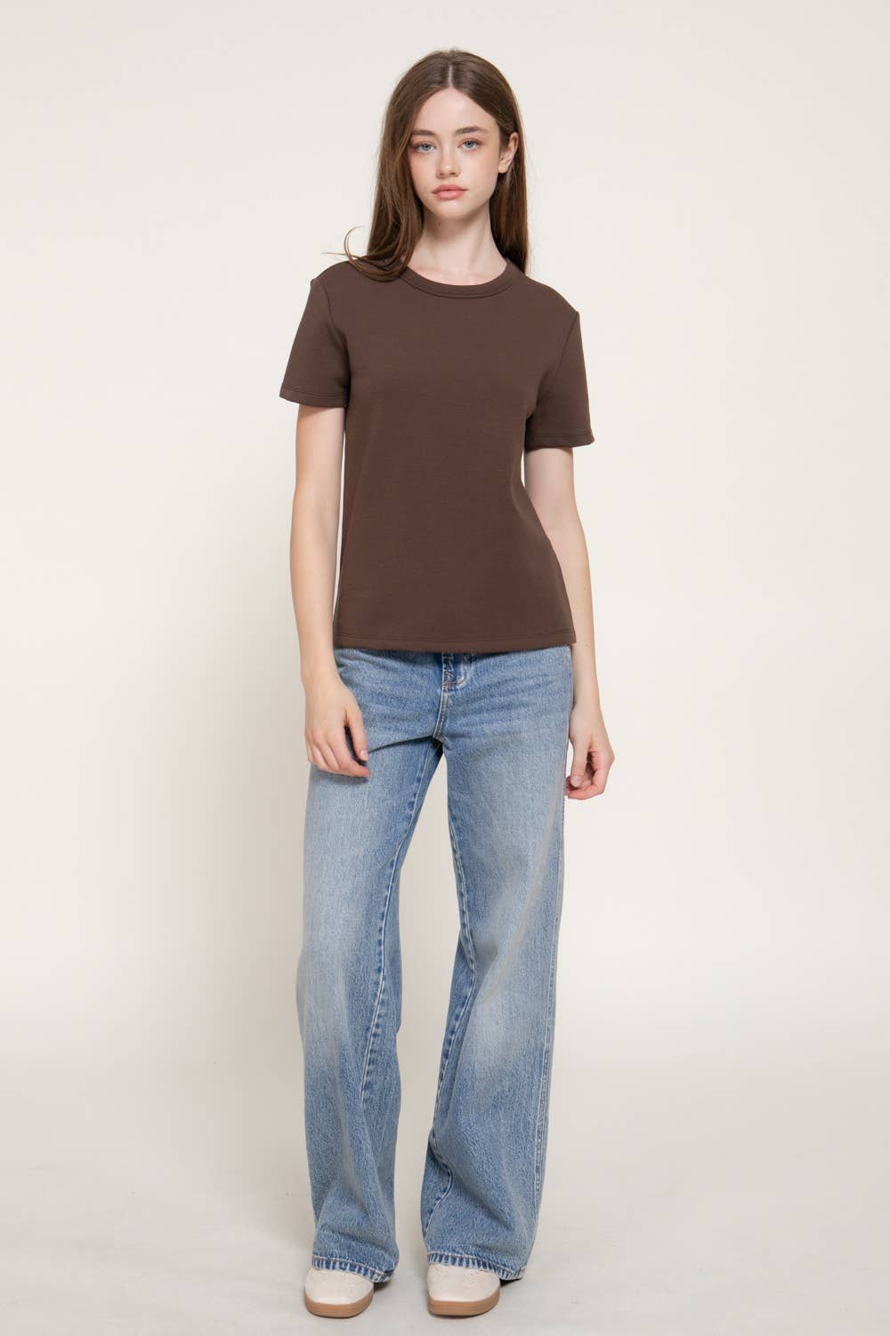 Short Sleeve Round Neck Soft Knit Jersey Top