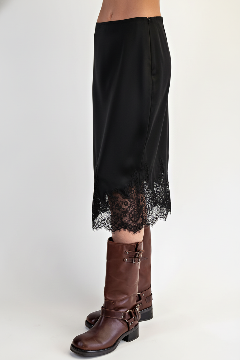 Melissa Scalloped Lace Hem Flowy Woven Midi Skirt