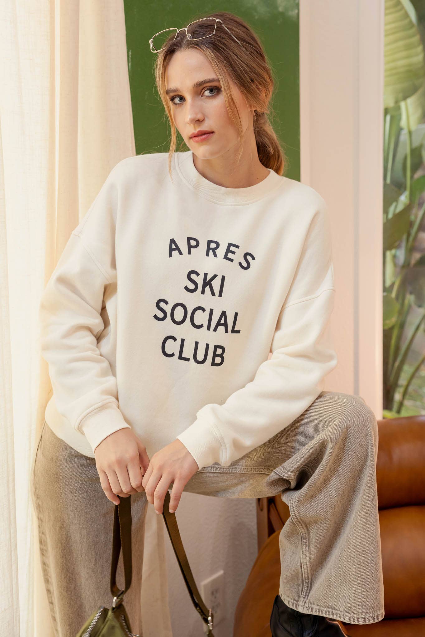 SOCIAL CLUB PRINT LONG SLEEVE KNIT TOP