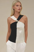 COLOR BLOCK GOLD DOME HARDWARE HALTER KNIT TOP