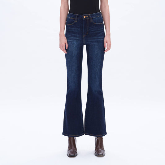 HIGH RISE FLARE JEANS WITH FINISHED HEM