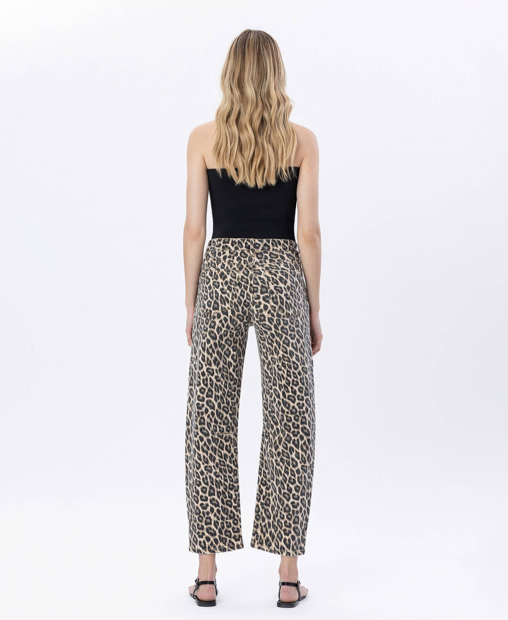 ANTONELLA HIGH RISE LEOPARD PRINT BARREL JEANS