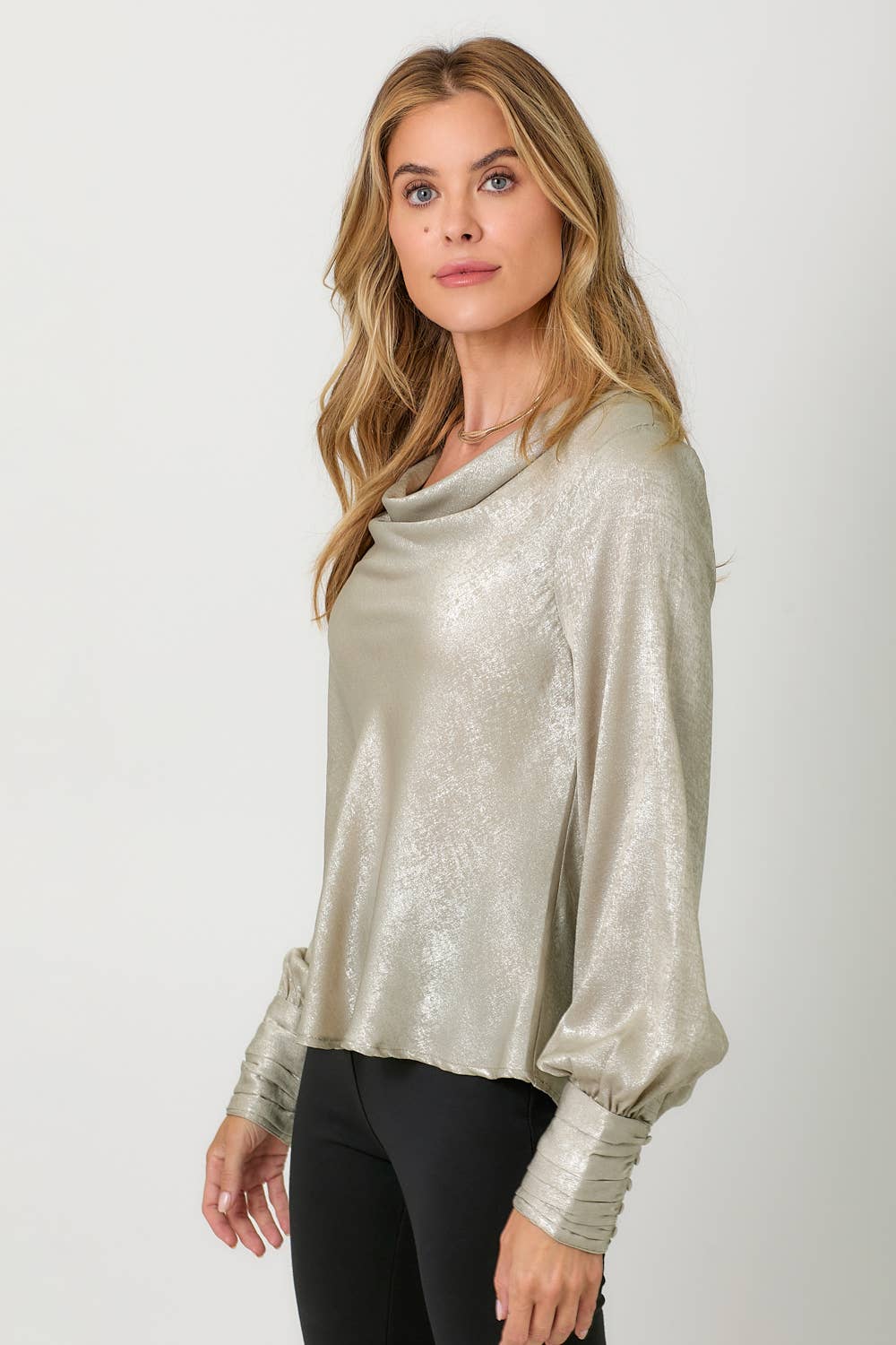 Metallic Cowl Neck Blouse