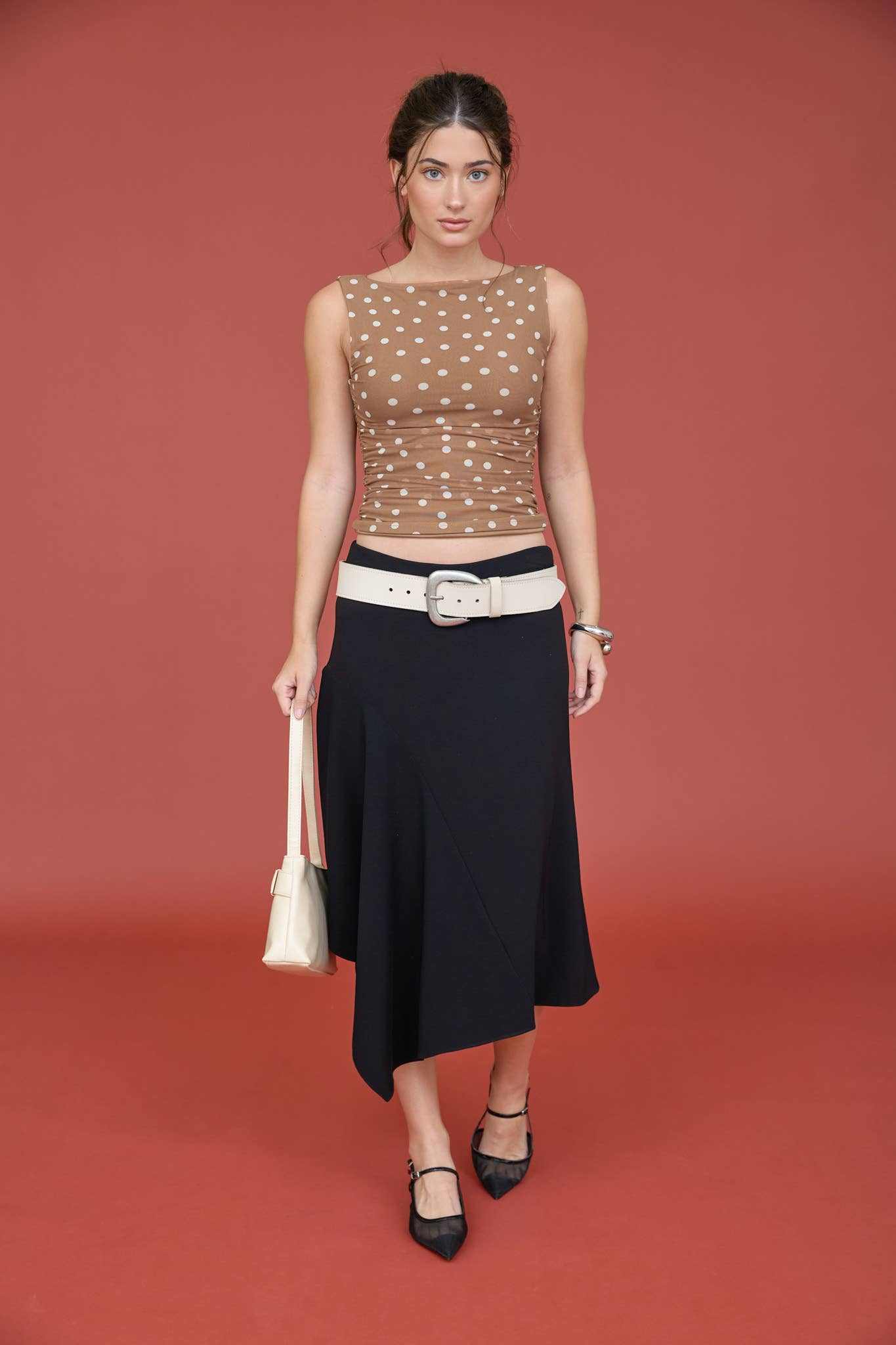POLKA DOT BOAT NECK SLEEVELESS MESH KNIT TOP (PRE-ORDER)