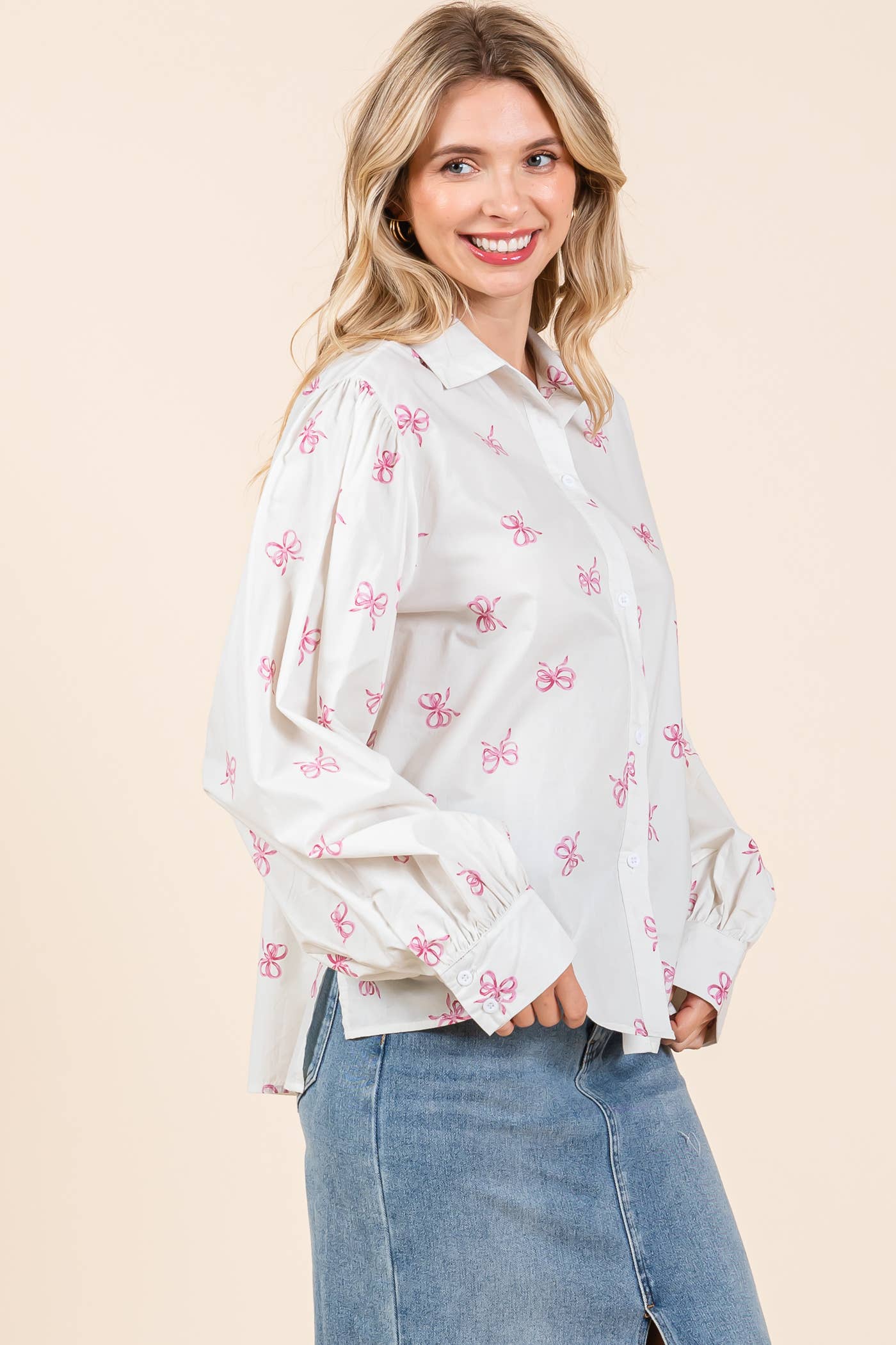 Ribbon Bow Print Blouse