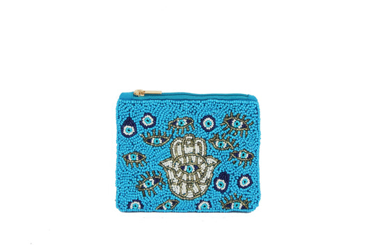 Ladies Fully Beaded HAMSA EVILEYE Theme Coin Purse