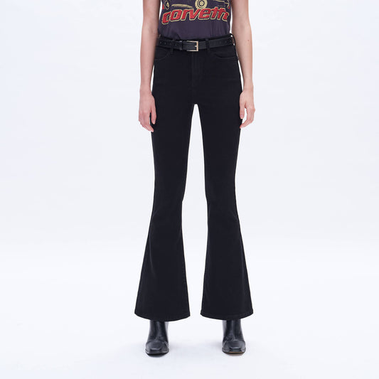 HIGH RISE FLARE JEANS WITH FINISHED HEM