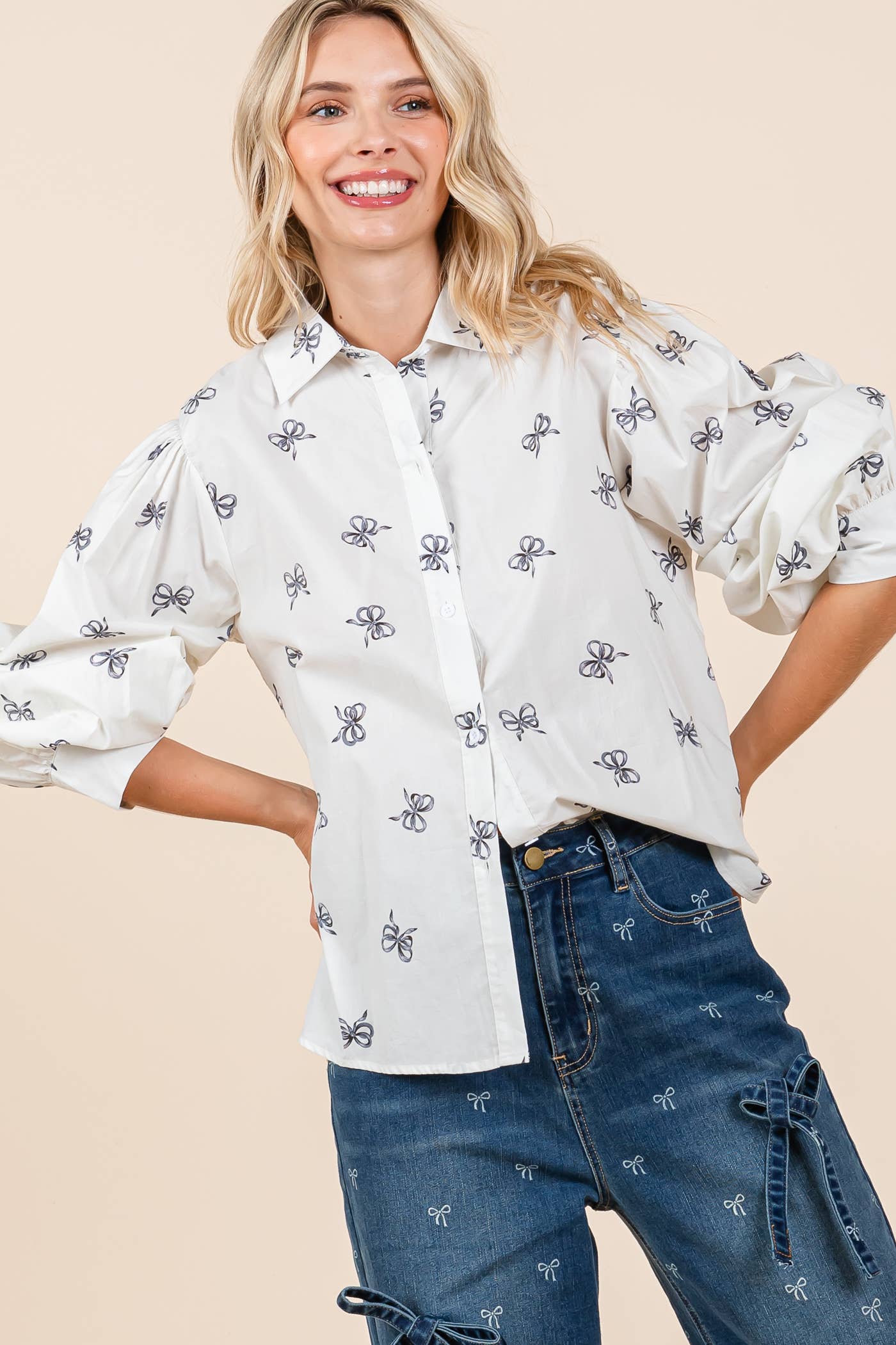 Ribbon Bow Print Blouse