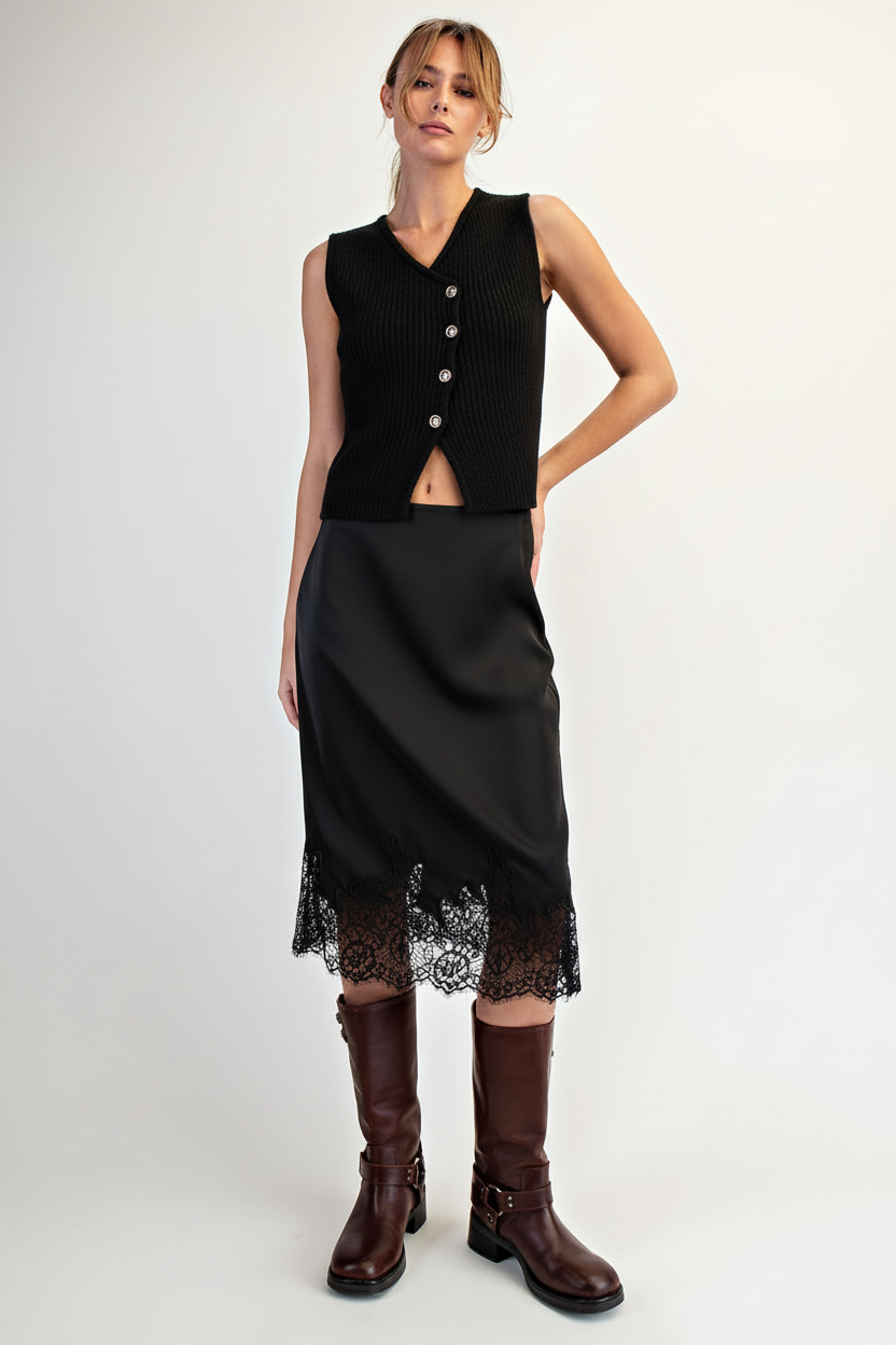 Melissa Scalloped Lace Hem Flowy Woven Midi Skirt