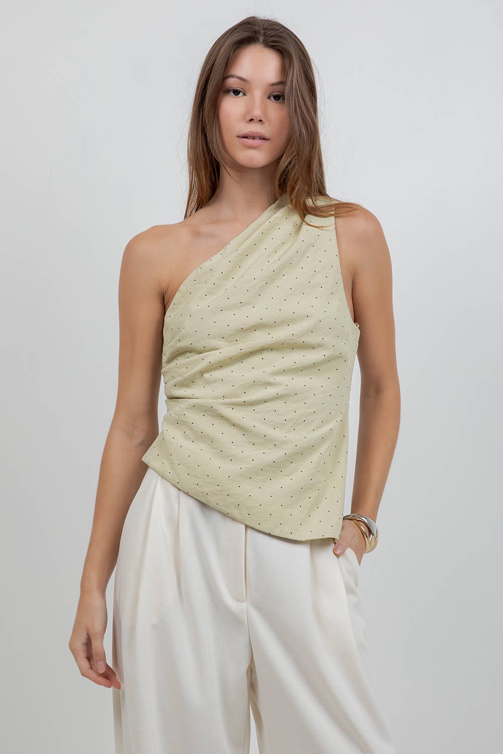 ILLY ONE SHOULDER POLKA DOT TOP