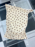 ERICKA POLKA  DOT ASYMMETRICAL TWIST DETAIL MESH KNIT TOP