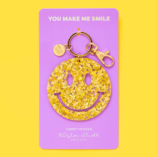 Keychain - Smiley - Gold Confetti