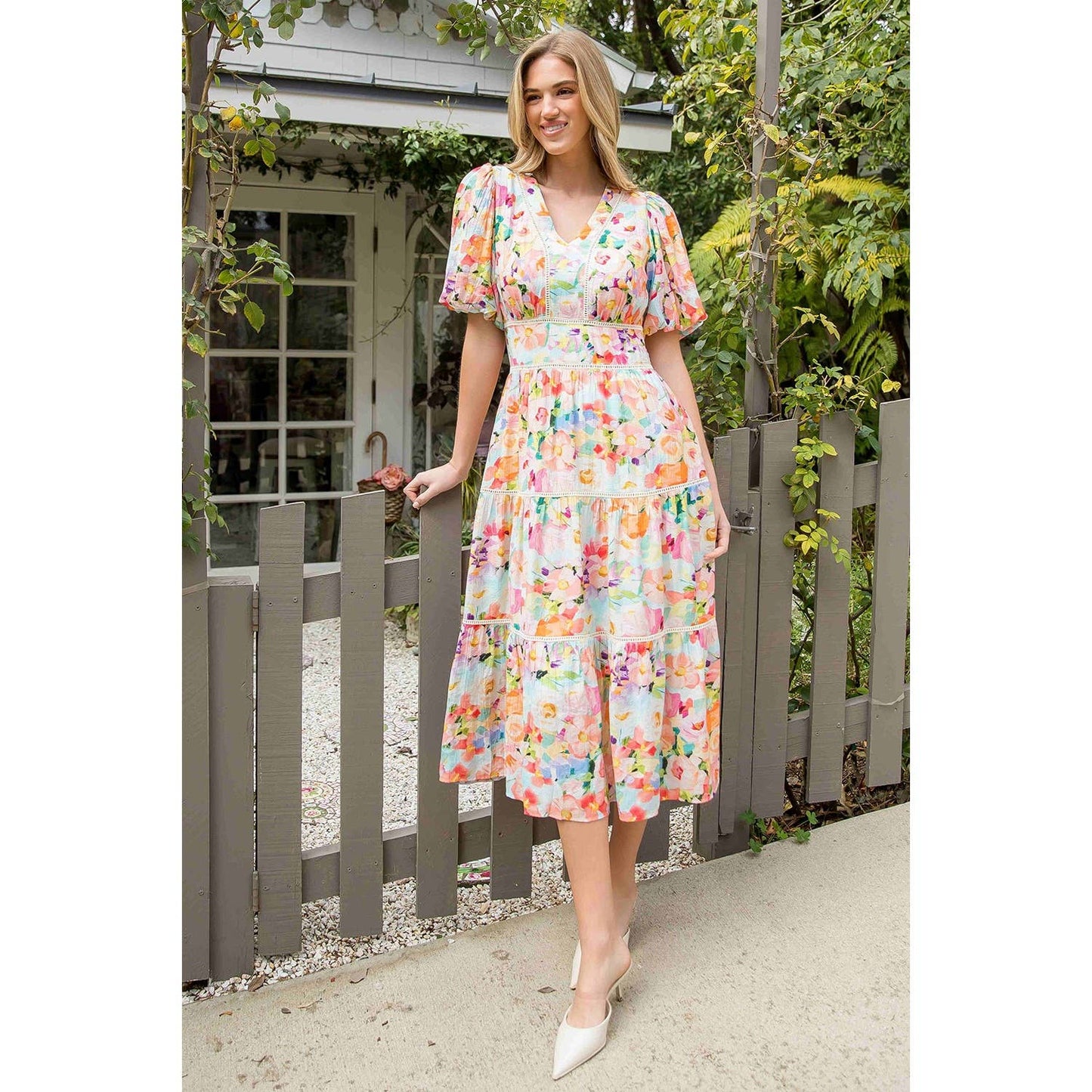 Floral Puff Sleeve Tiered Dress FINAL SALE