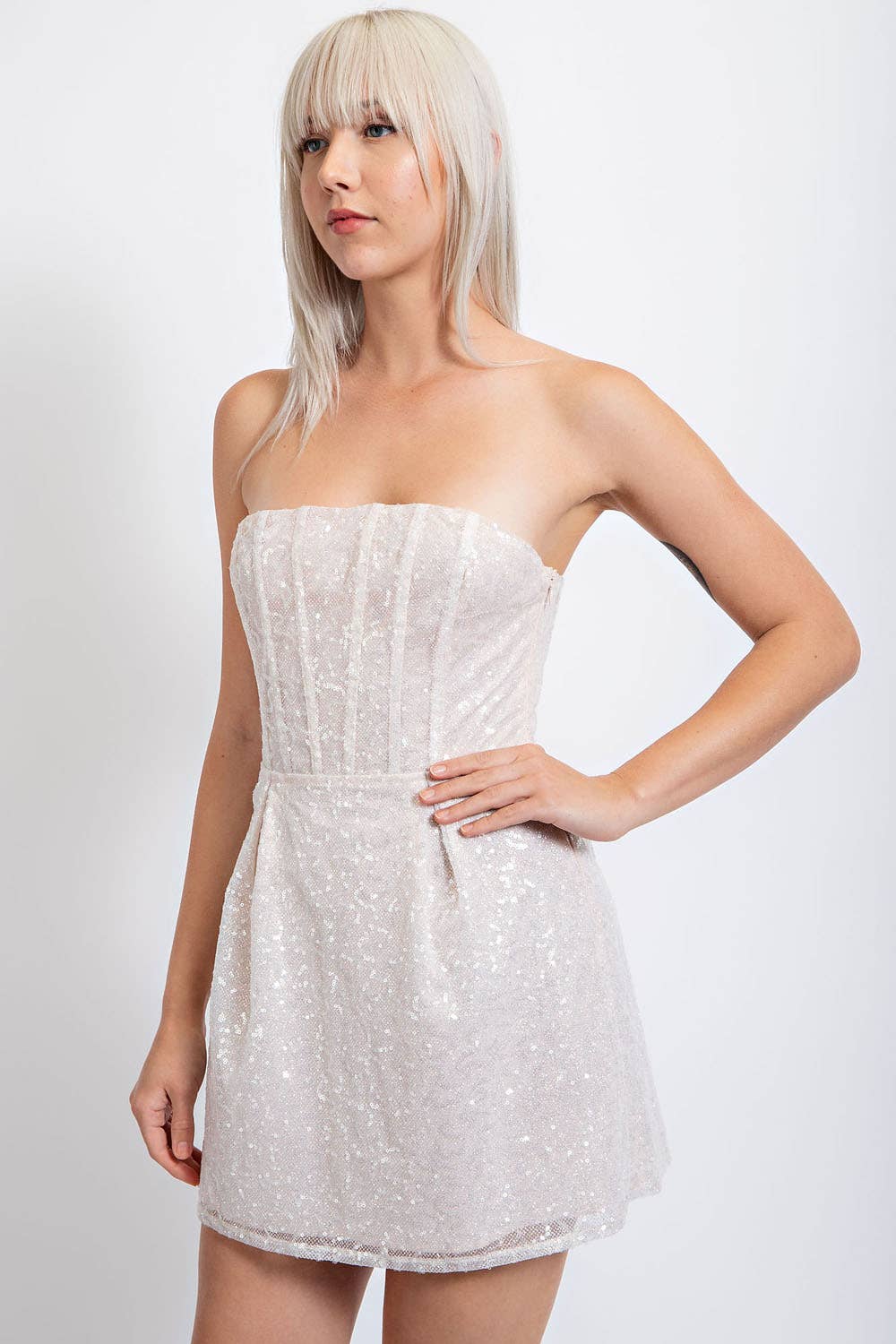 SEQUIN GLITTER OFF SHOULDER MINI DRESS - FINAL SALE