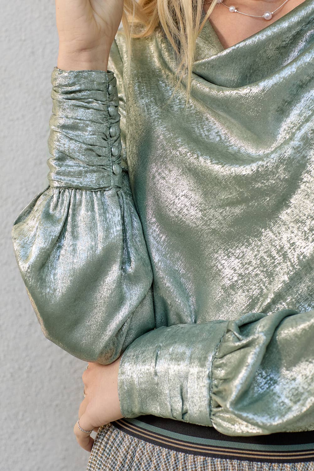 Metallic Cowl Neck Blouse