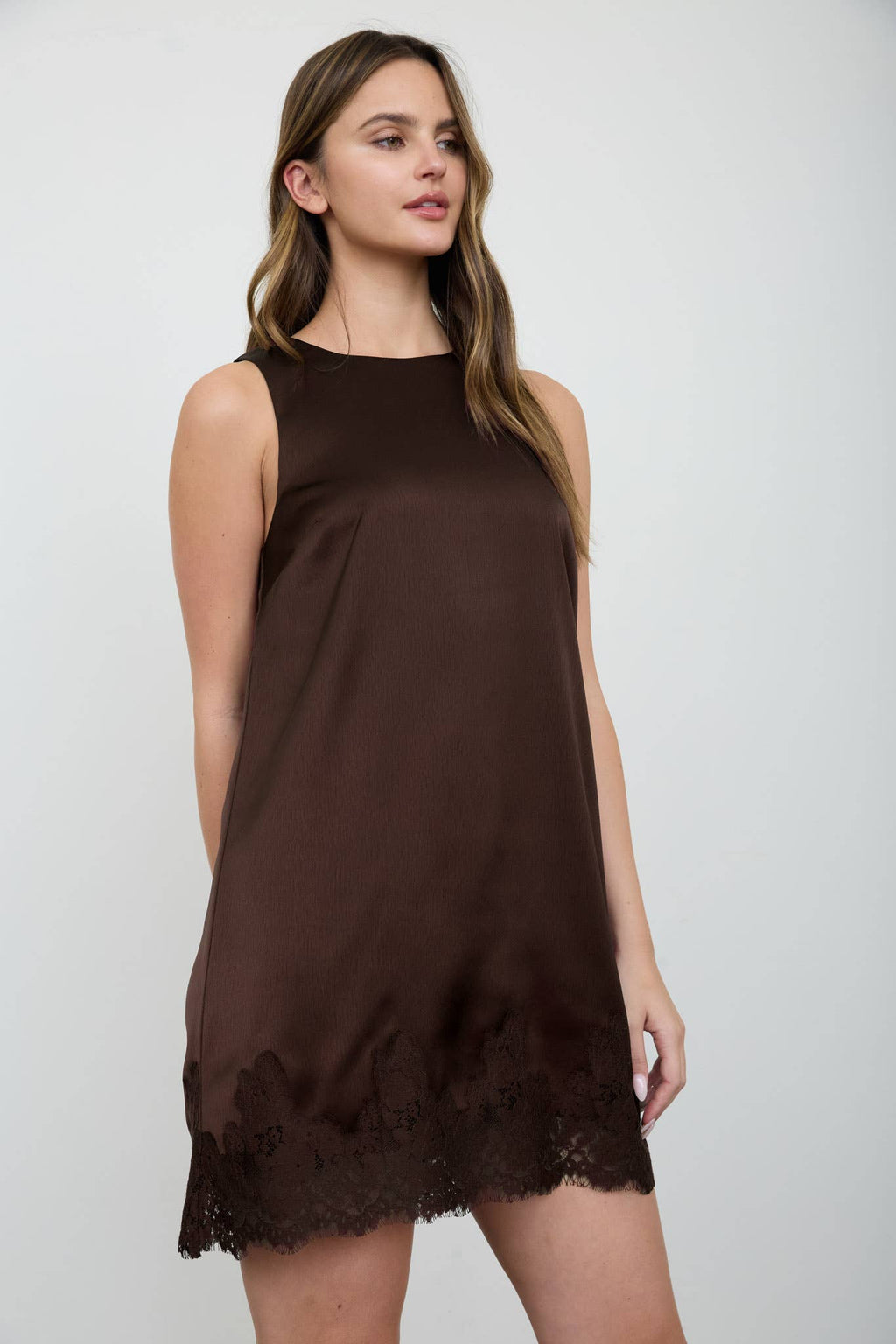 SATIN LACE HEM SLEEVELESS MINI DRESS (PRE-ORDER)