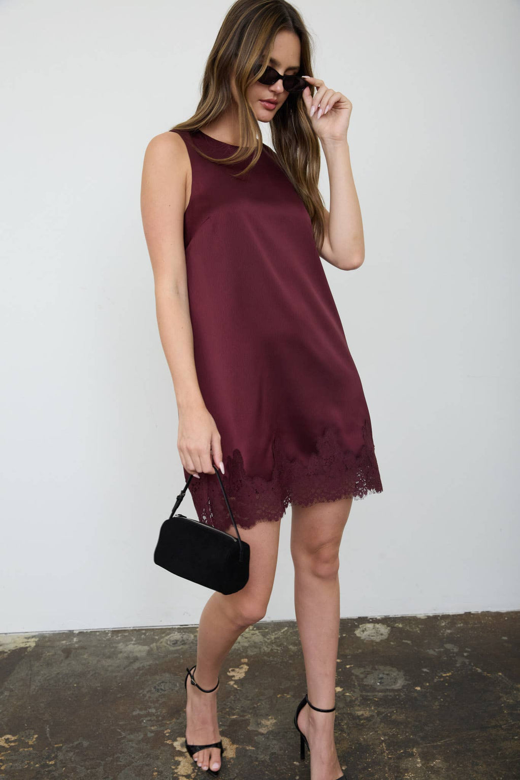 SATIN LACE HEM SLEEVELESS MINI DRESS (PRE-ORDER)