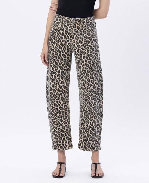 ANTONELLA HIGH RISE LEOPARD PRINT BARREL JEANS