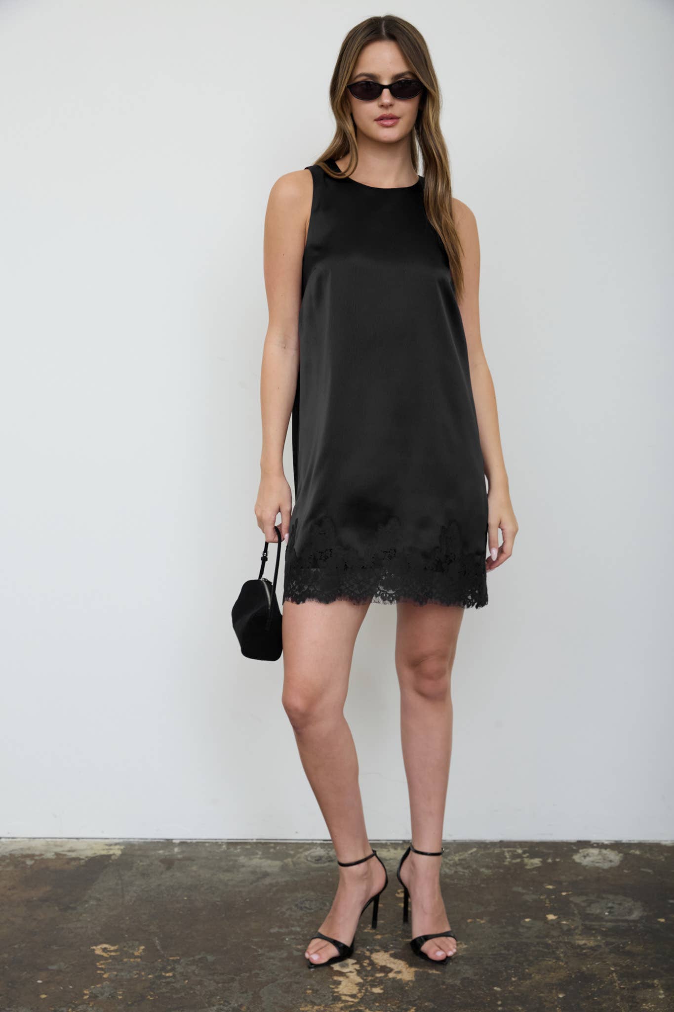 SATIN LACE HEM SLEEVELESS MINI DRESS (PRE-ORDER)