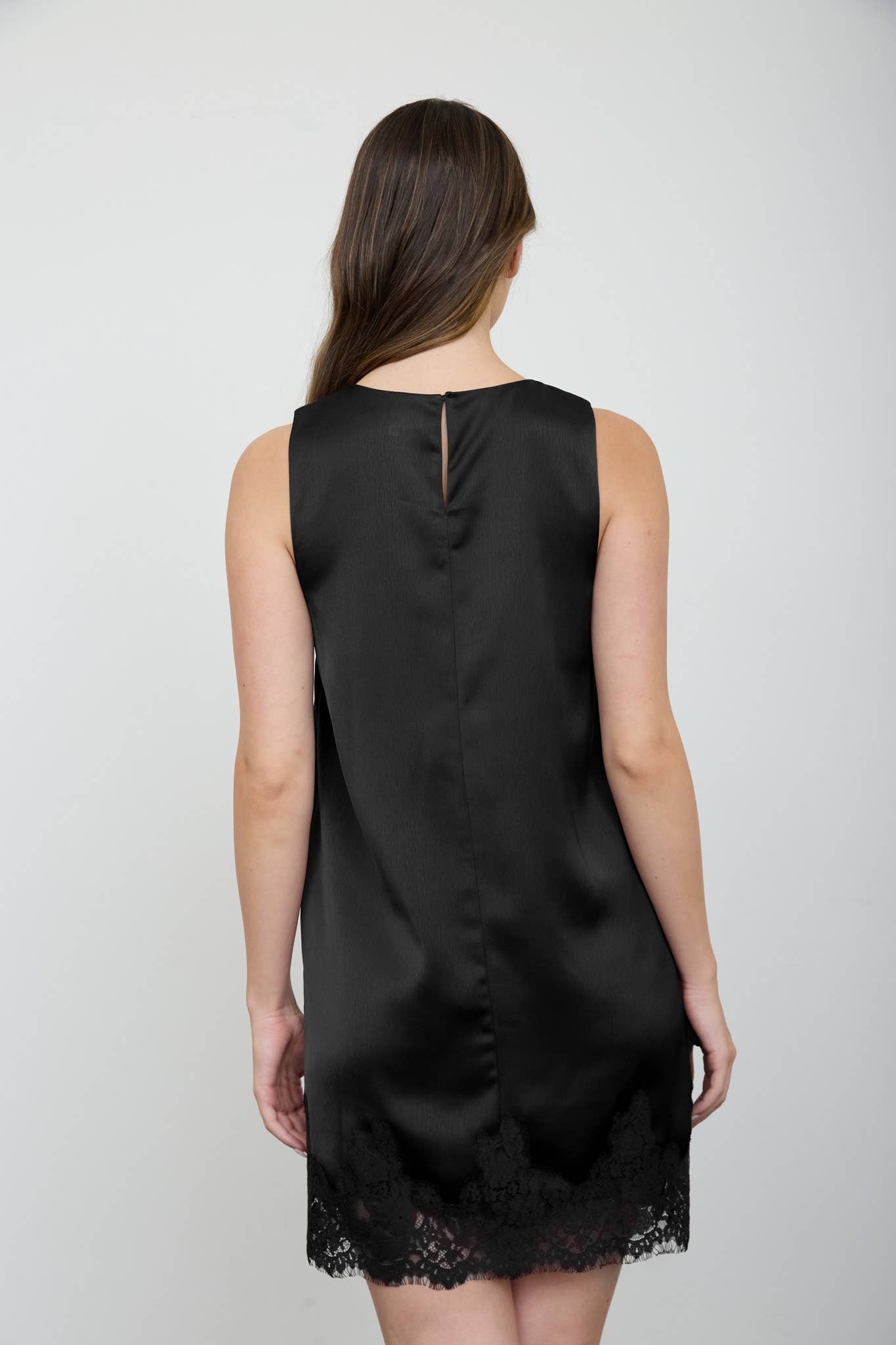 SATIN LACE HEM SLEEVELESS MINI DRESS (PRE-ORDER)