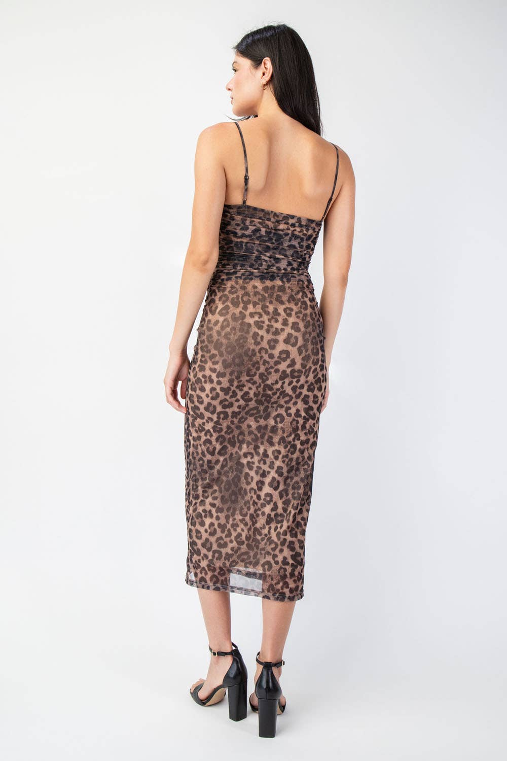 LEOPARD PRINTED MESH MIDI DRESS