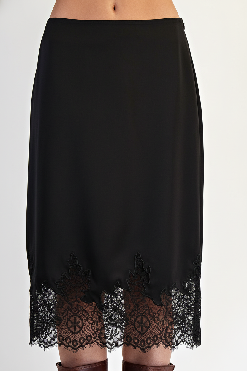 Melissa Scalloped Lace Hem Flowy Woven Midi Skirt