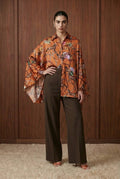 Draped Equestrian Motif Satin Blouse