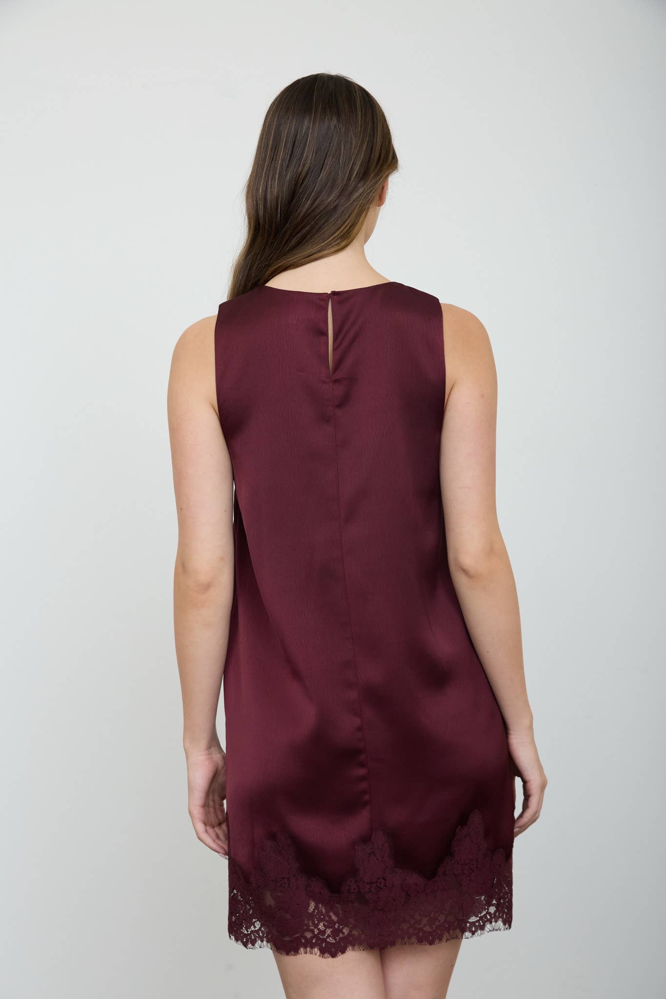 SATIN LACE HEM SLEEVELESS MINI DRESS (PRE-ORDER)