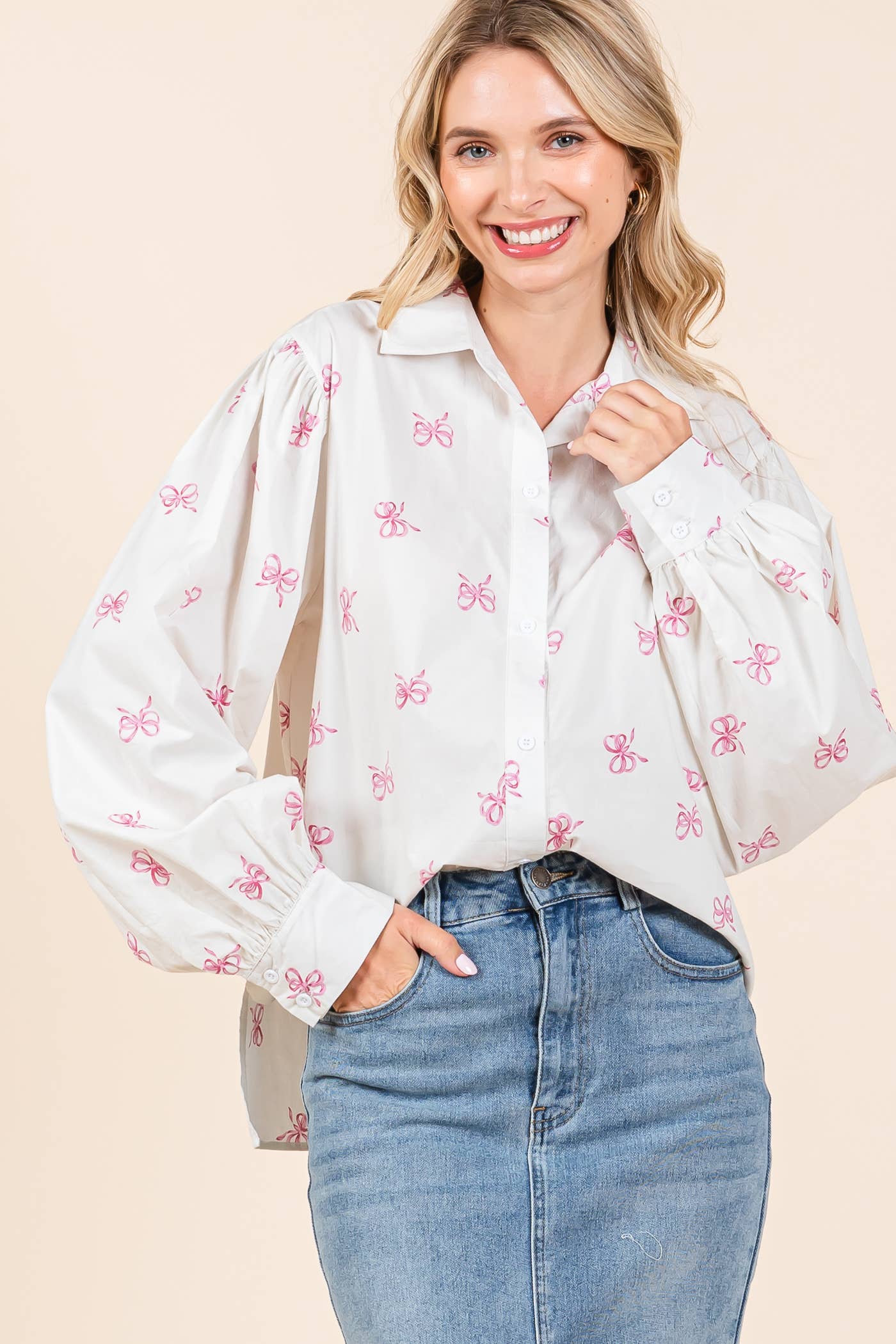 Ribbon Bow Print Blouse