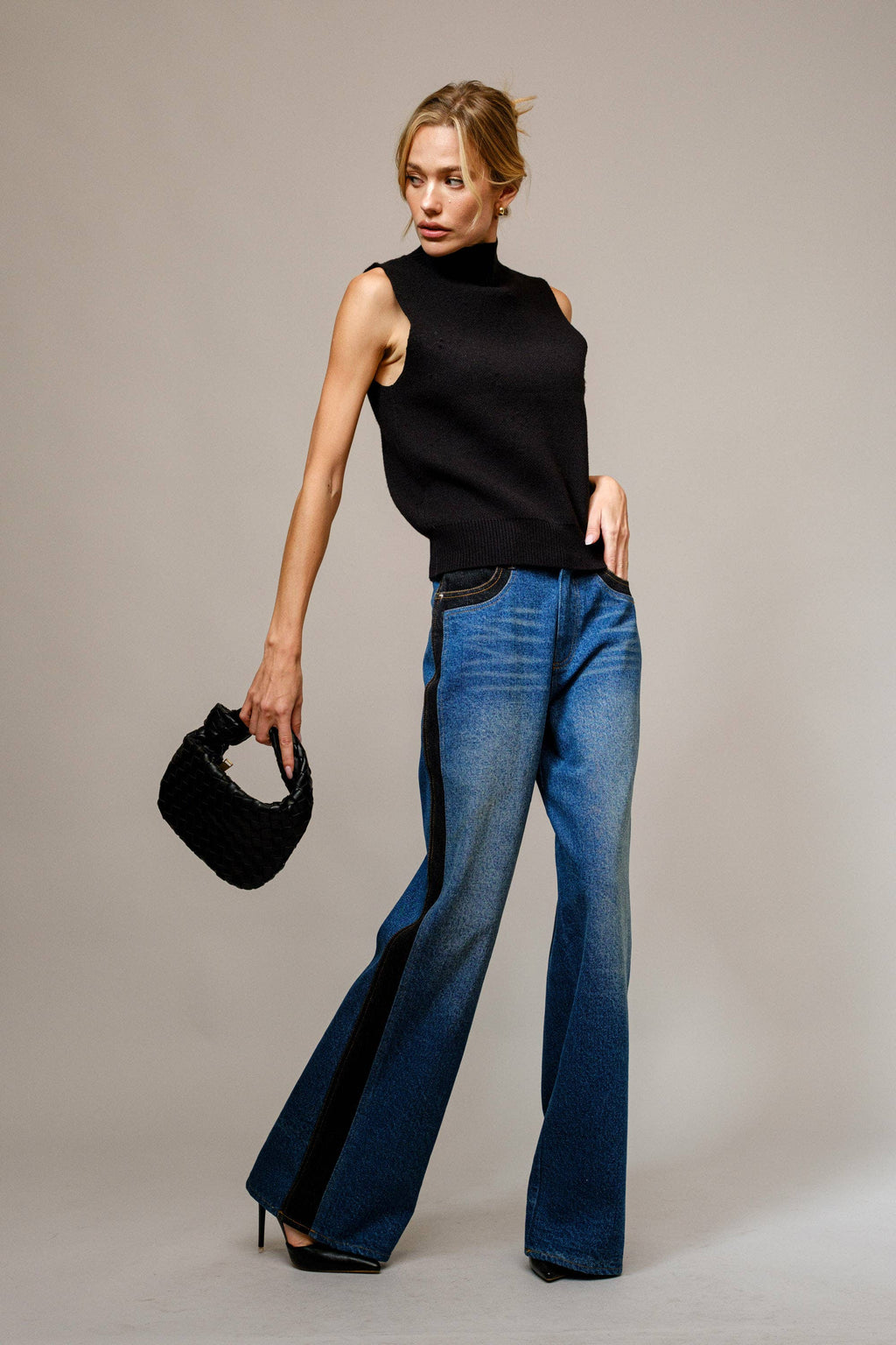 Casey Western Two Tone Panel Wide Denim Jeans
