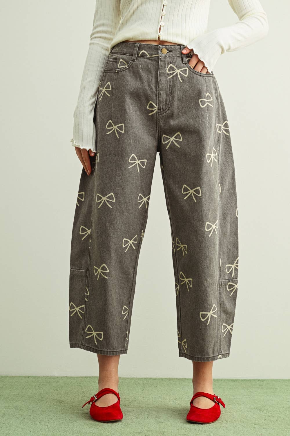 EVE BOW PRINTED BARREL PANTS