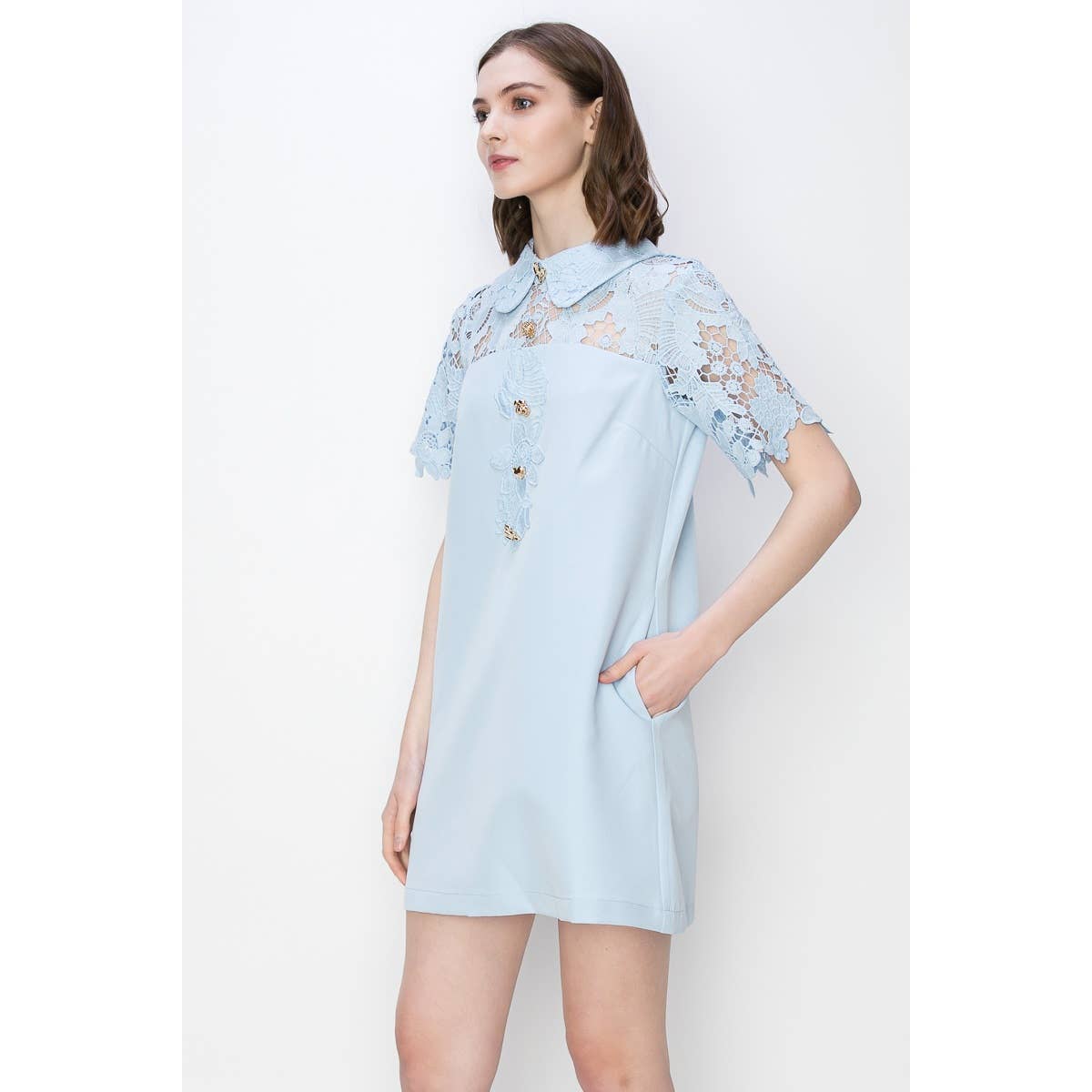 Short Sleeve Floral Lace Panelling Mini Dress - FINAL SALE