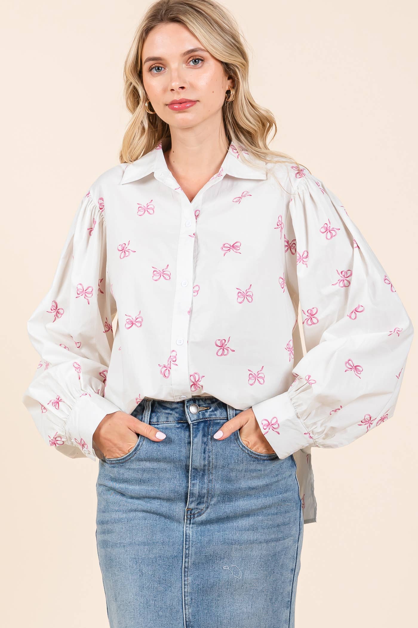 Ribbon Bow Print Blouse