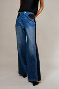 Casey Western Two Tone Panel Wide Denim Jeans